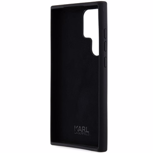 Karl Lagerfeld Silikoninen Karl & Choupette Metal Pin Suojakuori Samsung Galaxy S24 Ultralle - musta