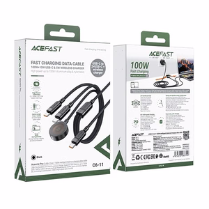 Acefast C6-11 USB-C 3-in-1 -kaapeli - 2x USB-C / Qi 480 Mb/s 100W 1,2 m - musta