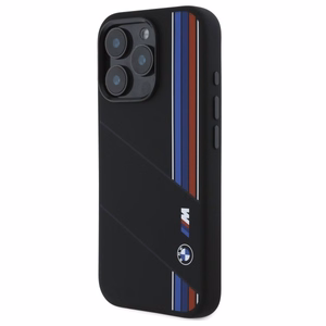 BMW Silikoninen Cut Tricolor Lines MagSafe suojakuori iPhone 16 Pro Max:lle - musta