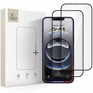 Tech-Protect Glass Fit+ 2-pack karkaistu lasi iPhone 17e / 16e / 14 / 13 Pro / 13:lle - musta
