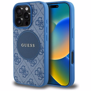 Guess 4G Circle Classic Logo MagSafe Suojakuori iPhone 16 Pro:lle - sininen