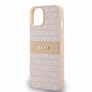 DKNY Nahkainen Mono Stripe & Metal Logo Suojakuori iPhone 15 / 14 / 13:lle - vaaleanpunainen