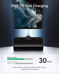 Ulkoinen akku Veger PlugOn (W0558) PD QC3.0 3A 20W 5000 mAh sisäänrakennetulla Type C -liittimellä musta