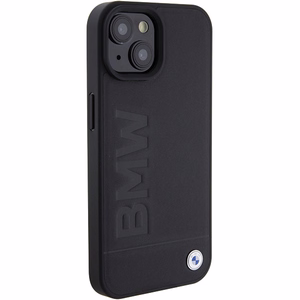 BMW Nahkainen Hot Stamp Suojakuori iPhone 15 Plus:lle - musta