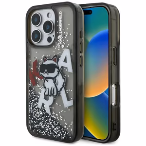 Karl Lagerfeld Liquid Glitter Choupette Logo Case for iPhone 16 Pro - Black