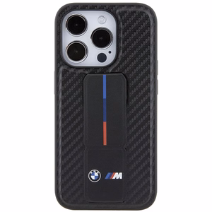 BMW Grip Stand Smooth & Carbon Suojakuori iPhone 15 Pro:lle - musta