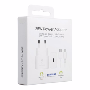 Samsung EP-T2510XWEGEU 25W SFC GaN seinalaturi USB-C kaapelilla - valkoinen
