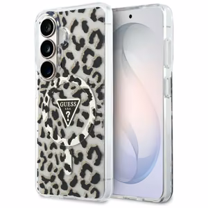 Guess Suojakuori IML Leopard Print Triangle MagSafe Samsung Galaxy S26 -puhelimelle musta