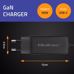 Qoltec 52420 GaN Super Nopea Laturi 90W USB-C 3.1