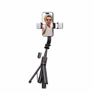 Tech-Protect L05S Bluetooth Selfie Stick with Tripod up to 105cm with LED Light - Black