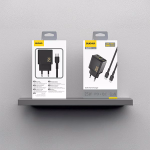 Dudao A26TCEU PD QC 25W GaN USB-A USB-C Wall Charger with USB-C Cable - Black