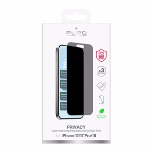 Puro Privacy karkaistu lasi yksityisyysnäytönsuoja iPhone 17 / iPhone 17 Pro / iPhone 16:lle
