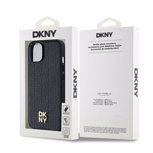 DKNY Nahkainen Monogrammi-kuvio Metallinen Logo MagSafe Suojakuori iPhone 15/14/13:lle - musta