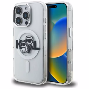 Karl Lagerfeld IML Glitter Karl & Choupette Sketch Logo MagSafe suojakuori iPhone 16 Pro Max - läpinäkyvä