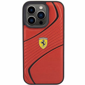 Ferrari Twist Metal Logo Suojakuori iPhone 15 Pro:lle - punainen