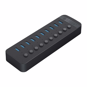 Orico CT2U3-10AB 10x USB-A 3.0 -keskitin kytkimillä - musta