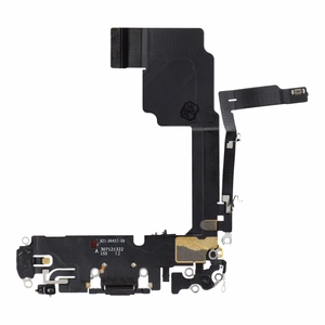 Original charging-port flex cable removed from a donor device for iPhone 15 Pro – black