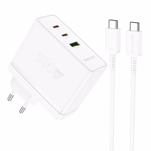 Borofone Seinälaturi BN11 Imperial - USB + 2xType C - QC 3.0 PD 100W Type C - Type C kaapelilla valkoinen