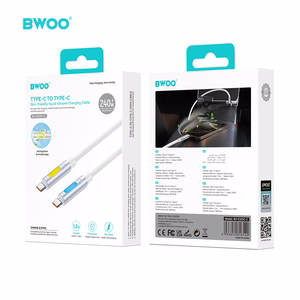 BWOO 240W Super Fast Charging Data Kaapeli RGB-valolla Valkoinen X325C-C