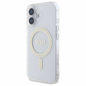 Guess GUHMP16MHFGERET iPhone 16 Plus 6.7" läpinäkyvä kovakuori IML Glitter Circle MagSafe