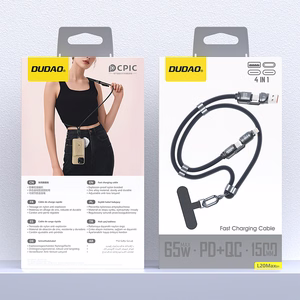 Dudao L20Max 65W 4-in-1 kaapeli kaulahihnalla USB-C - USB-C Lightning- ja USB-A-adaptereilla - sininen