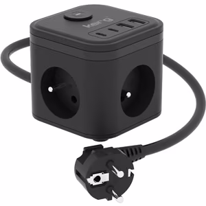 KERG 3-pistorasian virtakuutio + pikalaturi USB-A+USB-C 1.5m 3×1.5mm2 H05VV-F 16A/250V~ Smart musta