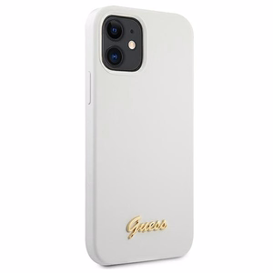 Guess GUHCP12SLSLMGWWH iPhone 12 mini 5.4" valkoinen/valkoinen kovakotelo Metal Logo Script