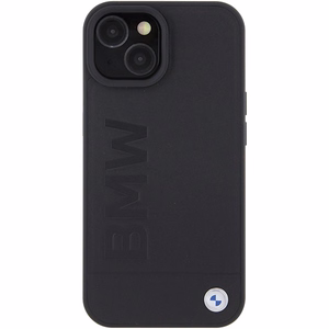 BMW Nahkainen Hot Stamp Suojakuori iPhone 15 Plus:lle - musta