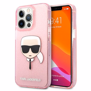 Karl Lagerfeld Glitter Karl's Head Kotelo iPhone 13 Pro Max - vaaleanpunainen