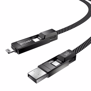 Blitzwolf BW-HDC7 4-in-1 USB+C+Lightning -kaapeli 240W 1,2 m (musta)