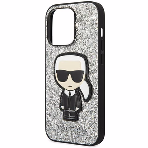 Karl Lagerfeld KLHCP14XGFKPG iPhone 14 Pro Max 6.7 kovakuori hopeinen / hopeinen Glitter Flakes Ikonik