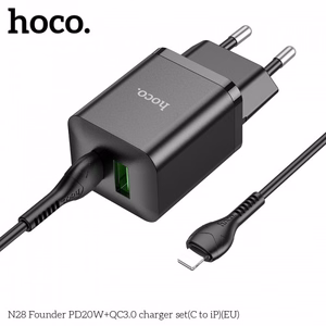 Charger Hoco "N28" Black (PD20W / QC3.0) + "Type-C / Lightning" 100cm cable