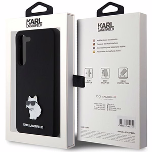 Karl Lagerfeld Silikoninen Choupette Metal Pin Suojakuori Samsung Galaxy S23+:lle - musta
