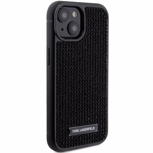 Karl Lagerfeld Rhinestone Logo Metal Plate suojakuori iPhone 15:lle - musta