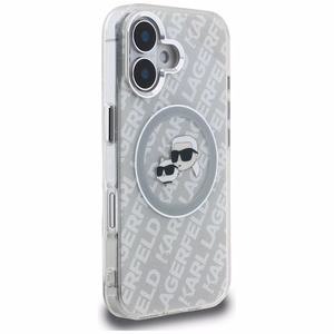 Karl Lagerfeld IML Glitter Karl & Choupette Heads Logo MagSafe suojakuori iPhone 16 - harmaa