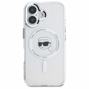 Karl Lagerfeld IML Metal Karl Head MagSafe Suojakuori iPhone 16 Plus:lle - Valkoinen