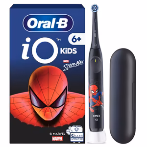 Oral-B iO Kids 6Y+ Marvel Spider-Man – rechargeable children's electric toothbrush, 1 brush head, 3 cleaning modes, blue, with travel case