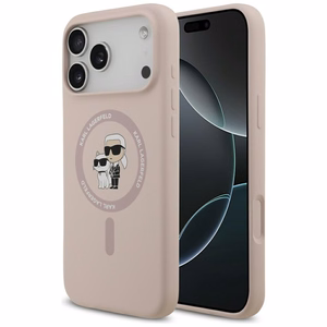 Karl Lagerfeld Silikoninen Karl&Choupette Ring MagSafe Suojakuori iPhone 17 Pro Max:lle - Vaaleanpunainen