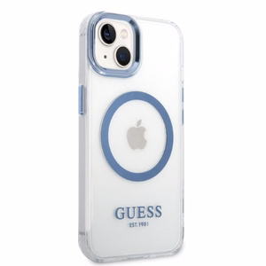 Guess Metal Outline MagSafe suojakuori iPhone 14 Plus:lle - sininen