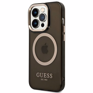 Guess GUHMP14XHTCMK iPhone 14 Pro Max 6.7" musta/musta kova kotelo kultainen ääriviivat läpikuultava MagSafe