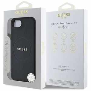 Guess HC MagSafe PU Grained Gold Ring suojakuori iPhone 16e:lle - musta