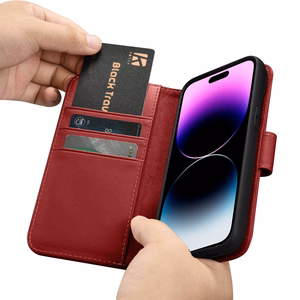 iCarer Lompakko Kotelo 2in1 Cover iPhone 14 Pro Max Nahka Flip Cover Anti-RFID Punainen (WMI14220728-RD)