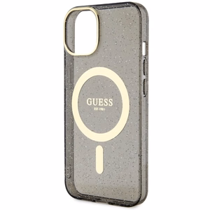 Guess Glitter Gold MagSafe suojakuori iPhone 14:lle - musta