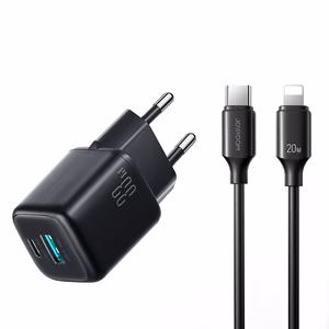 Joyroom JR-TG7 33W USB-A + USB-C -seinälaturi 30W USB-C - Lightning 1m kaapelilla - musta