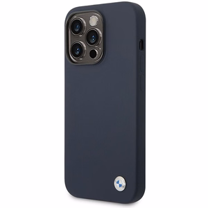 BMW BMHMP14XSILNA laivastonsininen silikoninen metallilogolla varustettu suojakuori iPhone 14 Pro Max 6.7 MagSafe