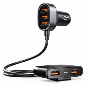 Joyroom nopea autolaturi 5x USB 6.2 A jatkokaapelilla musta (JR-CL03)