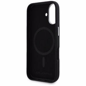 Karl Lagerfeld Saffiano Full Wrapped Elongated Metal Logo MagSafe Suojakuori iPhone 16:lle - musta