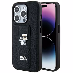 KARL LAGERFELD KLHCP14LGSAKCPK Gripstand Saffiano KC PIN -suojakuori iPhone 14 Prolle - musta
