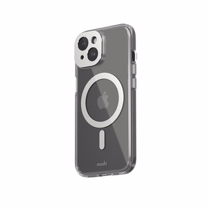 Moshi iGlaze MagSafe suojakuori iPhone 15 -laitteelle, läpinäkyvä Luna Silver -yksityiskohdilla