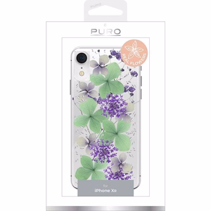 Puro Glam Hippie Chic case for iPhone XR, with real green flower petals